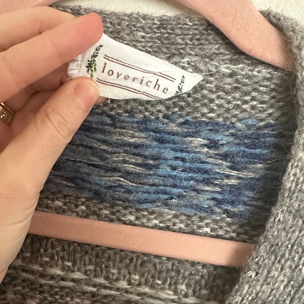 Nordic Gray and Blue Fair Isle Patterned Cardigan - Picture 5 of 6